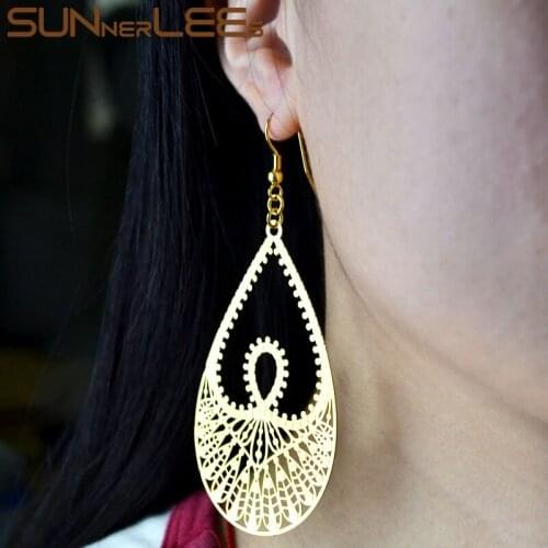 SUNNERLEES Fashion Jewelry Womens Girls Gold-Color Drop Earrings Elegant Hollow Out Flake Design Dangles E31 Y