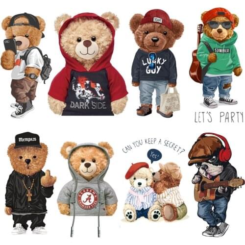Iron on transfers for clothing thermo Stickers patches on clothes Cool bear stickers iron on heat transfer patches stripes badge