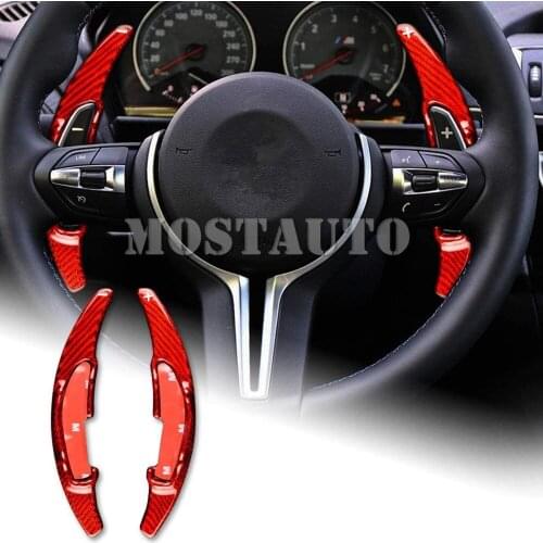 For BMW X5M X6M F85 F86 2014-2018 Real Carbon Fiber Paddle Paddle Shift Steering Wheel Shifter Extension Black/Red