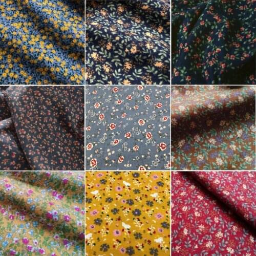Vintage Floral Printed Brushed Cotton Fabric Flannel Fabric for Women Dress,Shirt,Children Cloth, Blue,Yellow,Pink by the meter