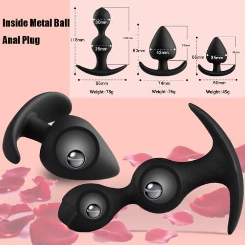 Inside Metal Ball Dilator Silicone Anal Vaginal Plug Dildo Butt Plug Prostate Massage Anal Bead Trainer Sex Tool For Women Men