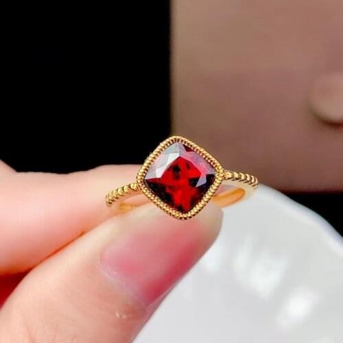 CoLife Jewelry Vintage Silver Garnet Ring for Daily Wear 7mm Natural Garnet Silver Ring Sterling Silver Gemstone Ring