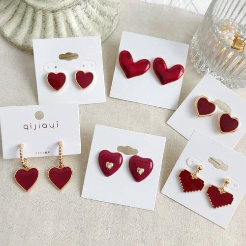Simple Enamel Red Heart Drop Earrings for Women Female Multiple Love Heart Shaped Metal Statement Dangle Earrings Party Jewelry