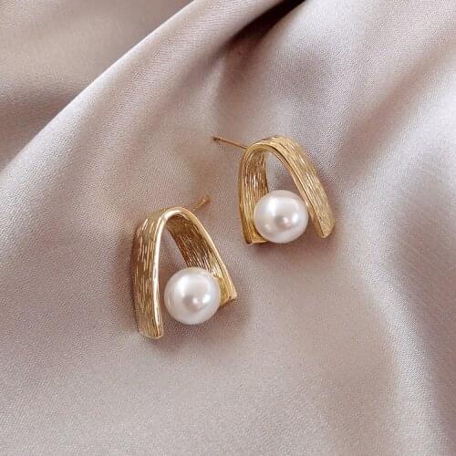 2020 Japan Korean New Fashion Jewelry Down U Simulated Pearl Stud Earrings For Women Trendy Bijoux Femme Pendientes