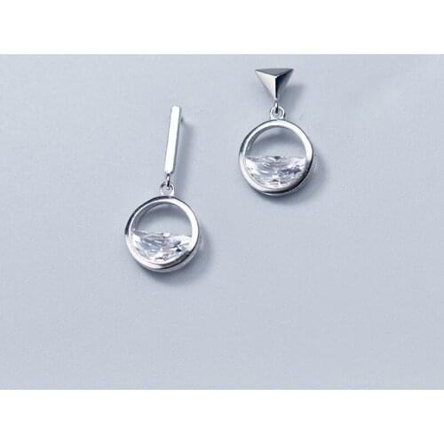 MloveAcc Luxury 925 Sterling Silver Clear Semicircle Cubic Zirconia Geometric Earrings for Women Fashion Silver Drop Earrings