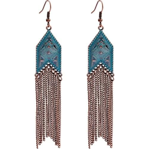 2021 Vintage Gold Tassel Alloy Ladies Earrings Brincos Gypsy Boho Jewelry Ethnic Arrow Tassel Earrings For Women