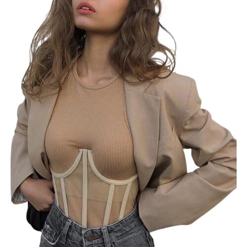 Mesh Breasted Corset Belt Ladies Sleeveless Fashion Luxury Harness Corset Club Party Sheer Cupped Strapless Cummerbunds