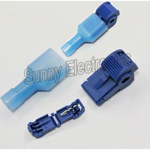 100x Blue 16-14 AWG T-TAPS & MALE WIRE CONNECTORS SPLICE ELECTRICAL WIRING Insulated Wire Terminal