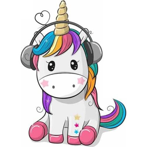 13cm x 9.5cm for Cute Unicorn Listening To Music Car Stickers DIY Stickers Car Accessories Personality Creative Decal