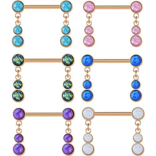 2pcs 14G Nipple Piercing Barbell Opal Pendant Nipple Charming Rings For Women Body Piercing Jewerly