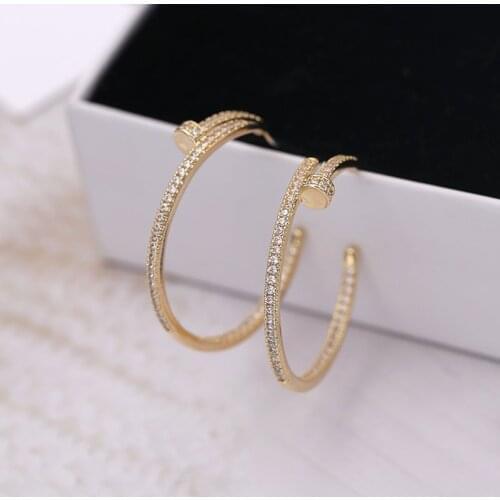 2020 New 925 Simple Nail Circle Earrings Trendy Fashion Zircon Gold Hoop Earrings Jewelry for Women Girls Wedding Party Gift
