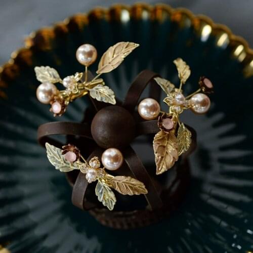 3 pics/lot Sparkling Pearls Woman Hairpins Gold Leaves Hair Sticks Hairbands Wedding Hair Accessories