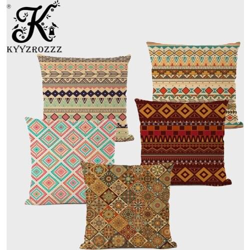 45x45CM Bohemian Cushion Cover Geometric Linen Striped Plaid Pattern Suitable for Home Bedroom Sofa Decoration Pillowcase