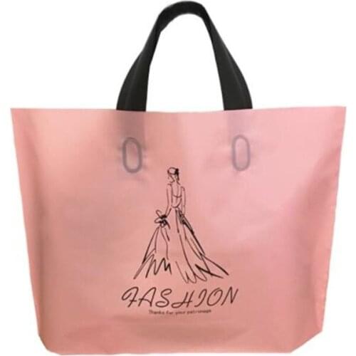 50Pcs/Lot Party Kids Favors Pink Plastic Bags Birthday Decorate Gifts Bags Handle Wedding Packaging Supermarket Supplies Clothes