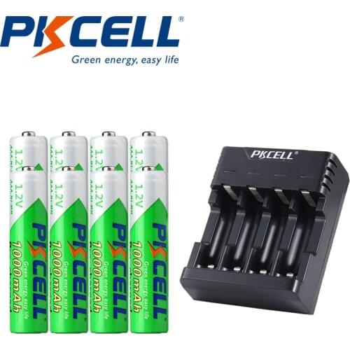 8Pcs PKCELL aaa 1.2V 1000mAh low self discharging AAA Rechargeable batteries NI-MH and Battery charger for NIMH AA AAA Battery