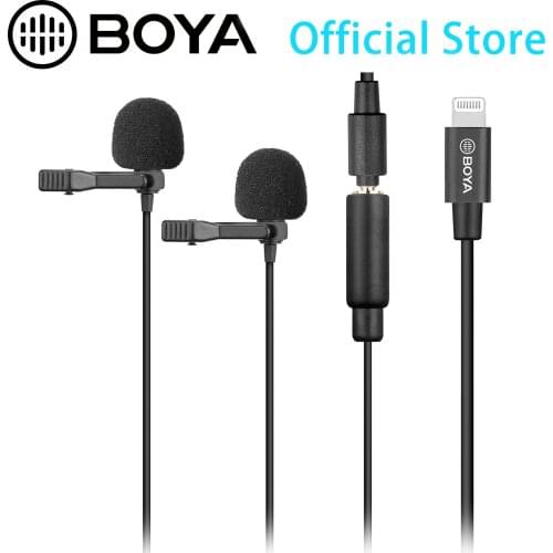 BOYA BY-M2D Digital Dual-Lavalier Microphone for iOS Devices iPhone iPad iPod Vlog Interview Shooting Youtube Live Stream