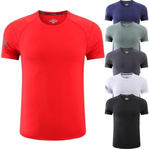 SLM05 Fast Drying Fitness T Shirt For Gym 4 Needle 6 Thread Flatlock Stitching O Neck Polyester Spandex Short Sleeved Mens Tops