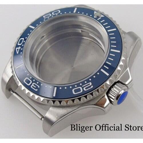 BLIGER fit nh35a nh36a miyota 8215 821a dg 2813 3804 44mm SEA Watch Case Blue Insert Solid Screw Back
