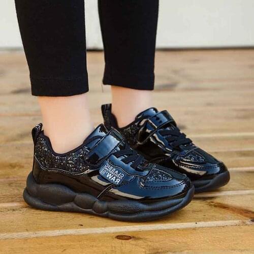 Childrens Patent Leather Sneakers Sequins Casual Sports Shoes for Girls Boys Student Running Tenis Shoes Chunky Sneaker 26-37