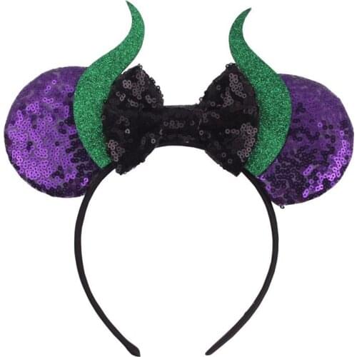 Disney New Arrival 3.3" Mouse Ears Headband Gothic Cow Hair Bows Devil Halloween Hairbands Girls Hair Accessories