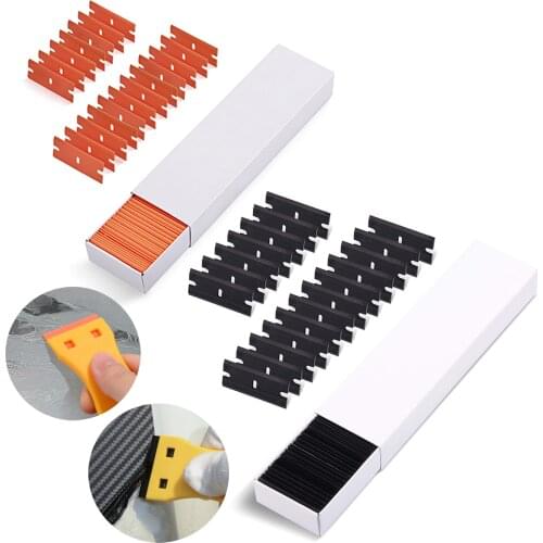 EHDIS 200pcs Razor Scraper Replacement Plastic Spare Blades Carbon Fiber Vinyl Film Sticker Remover Window Tinting Squeegee Tool