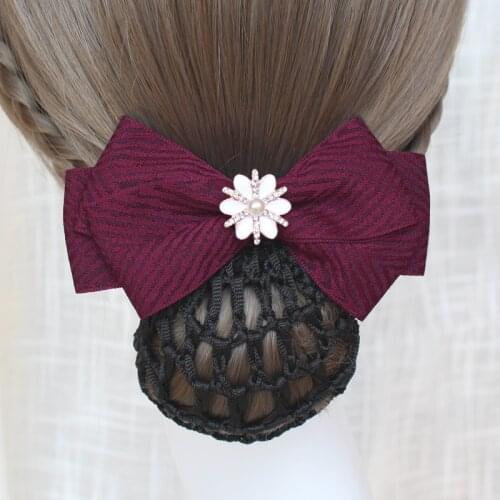 Elegant Professional Fabric Flower Handmade Bow Hairpins Hair Clips Cover Hotel Nurse Staff Nets Bun Snood for Women Accessories