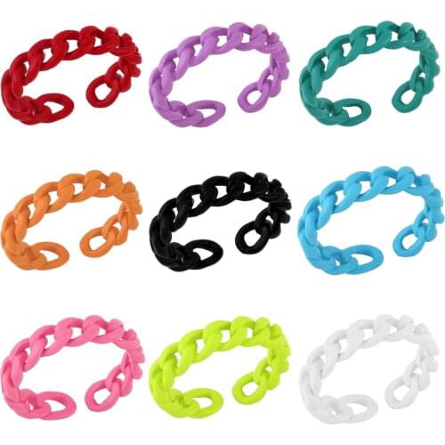 EYIKA Summer Fashion Colorful Enamel Geometric Cuban Chain Ring Candy Color Dripping Oil Open Rings for Women Party Jewelry Gift