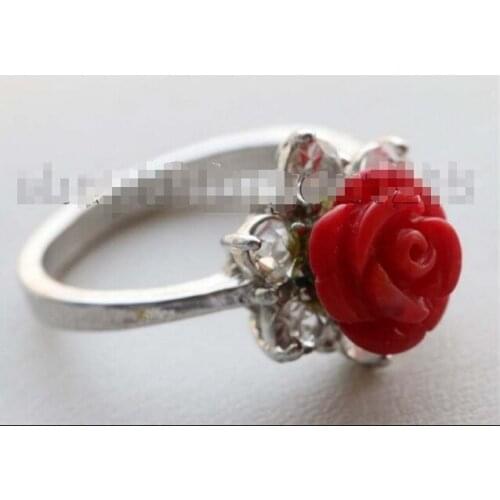 Free shipping >>>>>>Genuine Natural 10mm red Flower Coral Rings
