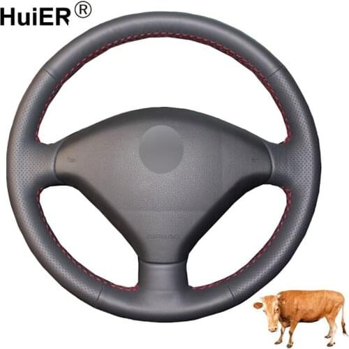 Hand Sewing Car Steering Wheel Cover Volant Top Layer Cow Leather Funda Volante For Peugeot 307 2001-2007 2008 307 SW 2005-2008
