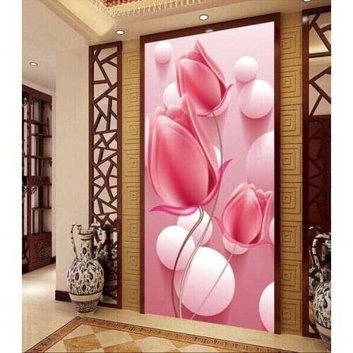 Red tulip relief entrance aisle 3D stereo TV background room mural wallpaper Custom Size