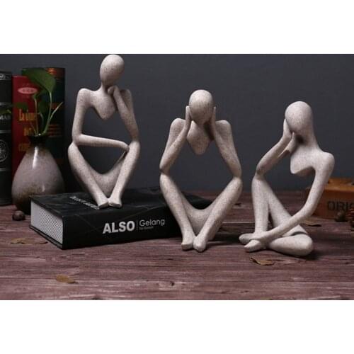 Creative Natural Resin Sandstone Statue Modern Abstract Statue Thinker Character Illustration Home Decor Craft Gift