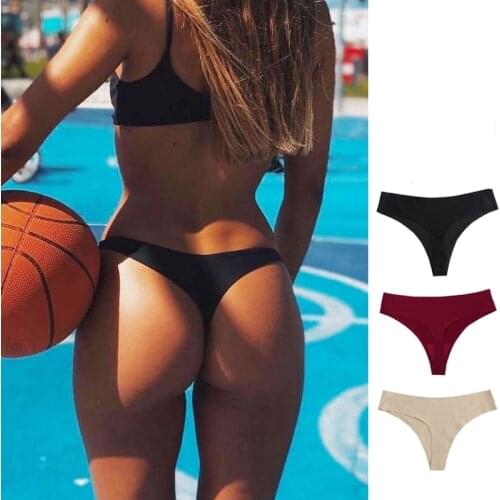 M-XXL Plus Size Sexy Ice Silk Seamless Sexy Thong Womens Multicolor Low Waist Seamless Fitness Sports Panties Underwear