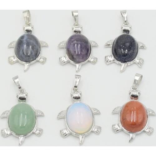 Cute Lovely Tortoise Necklace Pendant Natural Stone Bead Purple Rose Pink Quartz Turtle Charms Pendant For Women Jewerly Making