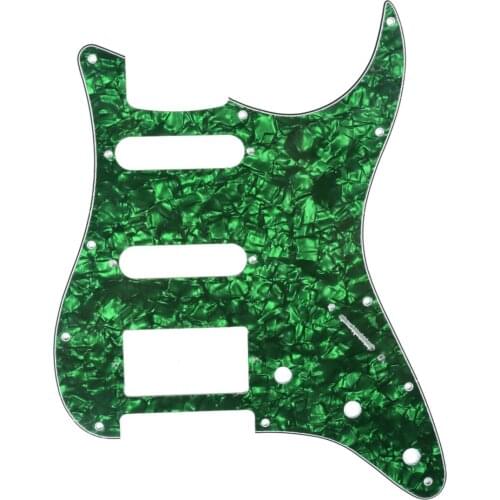 Musiclily HSS 11 Hole Guitar Strat Pickguard for Fender USA/Mexican Made Standard Stratocaster Modern Style, 4Ply Green Pearl
