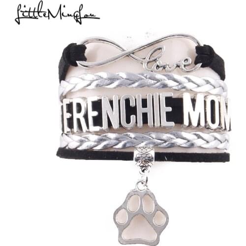 Little Minglou Infinity Love FRENCHIE MOM bracelet dog paw charm leather wrap men bracelets & bangles Women jewelry