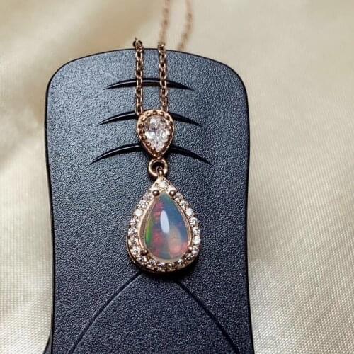 Natural Ethiopian Opal Gemstone Pendant In 925 Sterling Silver Pendant for Women As Anniversary Birthday Gift