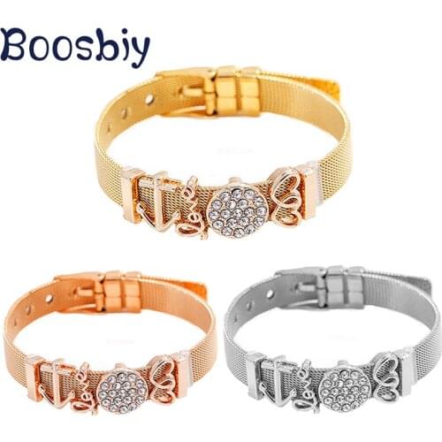 New Arrival Gold Color Stainless Steel Mesh Bracelet Set With Crystal Round Charms DIY Brand Bracelet for Women Jewelry Gift