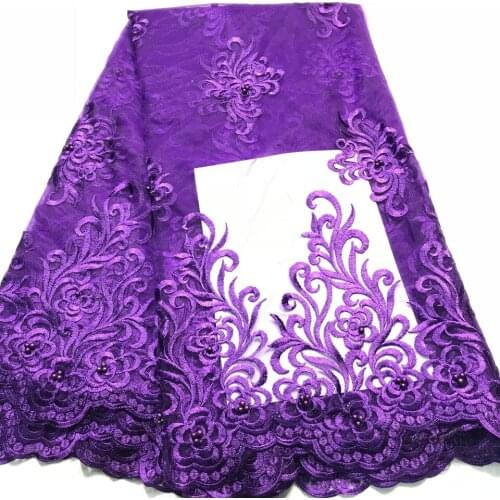New Designs African French Lace Fabric High Quality Nigeria French Net Lace 2021 With Beaded For Women M2850 Purple