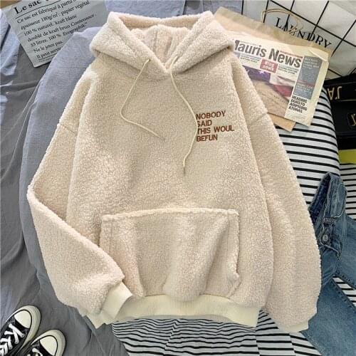 Autumn Winter Hoodies Hooded Letter Print Clothes Women Harajuku Loose Pocket Hoodies Fleece Flannel Pullover Female Sweatshirt