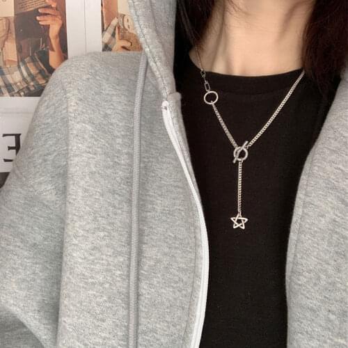 S925 Sterling Silver Necklace for Women Korean Pentastar Ot Necklace Simple Splicing Clavicle Chain Jewelry Wholesale
