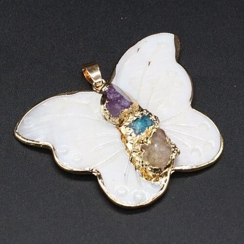 Charms Natural Shell Stone Pendant Exquisite Butterfly Shell Pendant for Making DIY Jewelry Necklace Accessories 40x45mm
