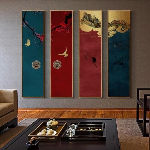 Japanese Style Canvas Painting Chinese Landscape Building Poster For Living Room Wall Art Decorative Pictures Home Porch Decor
