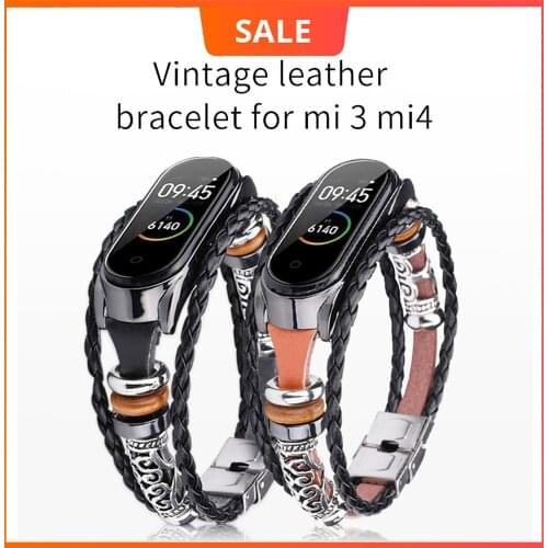 Watch Strap for Mi Band 5 4 3 vintage Leather watches Bracelet for Xiaomi Mi Bands 3 4 Wristband Accessories for Mi Band 5 loop