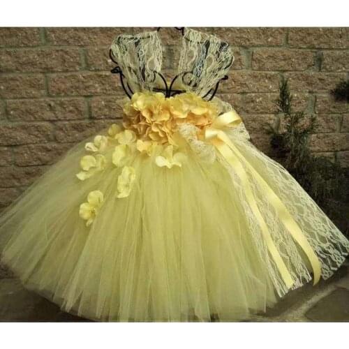 Girls Pink Pearl Petals Tutu Dress Kids Flower Dress Ball Gown with Ribbon Bow Children Wedding Party Costume Princess Dresses