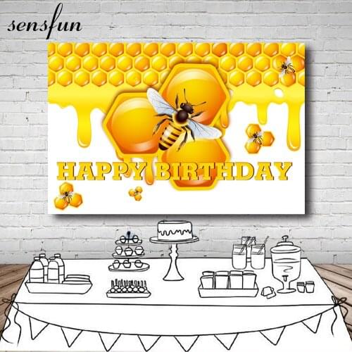 Sensfun Hard-working Bee Birthday Party Backgrounds For Children Yellow Honey Photography Backdrop For Photo Studio 7x5ft Vinyl
