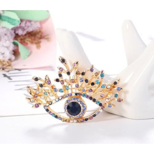 Blue Rhinestone Eye Brooches Women Alloy Beauty Lucky Eye Flower Weddings Brooch Pins New Year Gifts