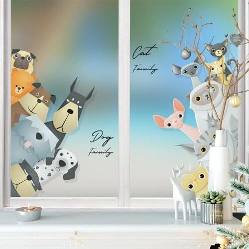 Custom Size Glass Film Static Cling Vinyl Cat Dog Pattern Bathroom Window Door Cabinet Drop-Shipping Decoration Film 40cmx100cm