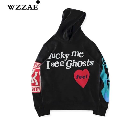 19ss Kanye West Kids See Ghost Logo Flocking Women Men Hoodies Sweatshirts Hip Hop Streetwear Men Fashion Japanese Hoodie