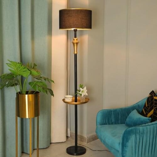 Living room floor lamp with bedside coffee table light luxury American bedroom country fabric vertical table lamp 110V/220V