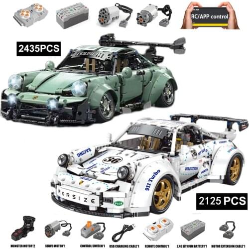 In Stock QC016 High-Tech MOC Hypercar 964 1:8 Widebody Sport Race Car Model Assembly Building Blocks Electric Bricks Kids Toys